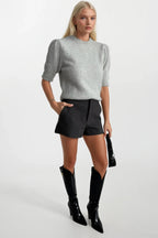 Crew Neck Gray Short Sleeve Blouse