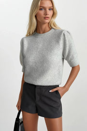 Crew Neck Gray Short Sleeve Blouse