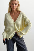 Buttoned V-Neck Yellow Knit Cardigan