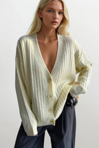 Buttoned V-Neck Yellow Knit Cardigan