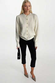 Ecru Textured Knit Cardigan with Button Detail