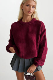 Knit Detail Burgundy Basic Knitwear Sweater