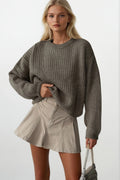 Knit Detail Beige Basic Knit Sweater