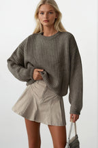Knit Detail Beige Basic Knit Sweater