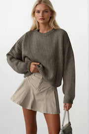 Knit Detail Beige Basic Knitted Sweater