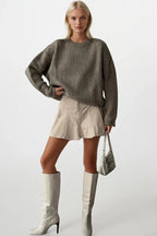 Knit Detail Beige Basic Knit Sweater