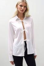 Tie Detail Satin White Shirt
