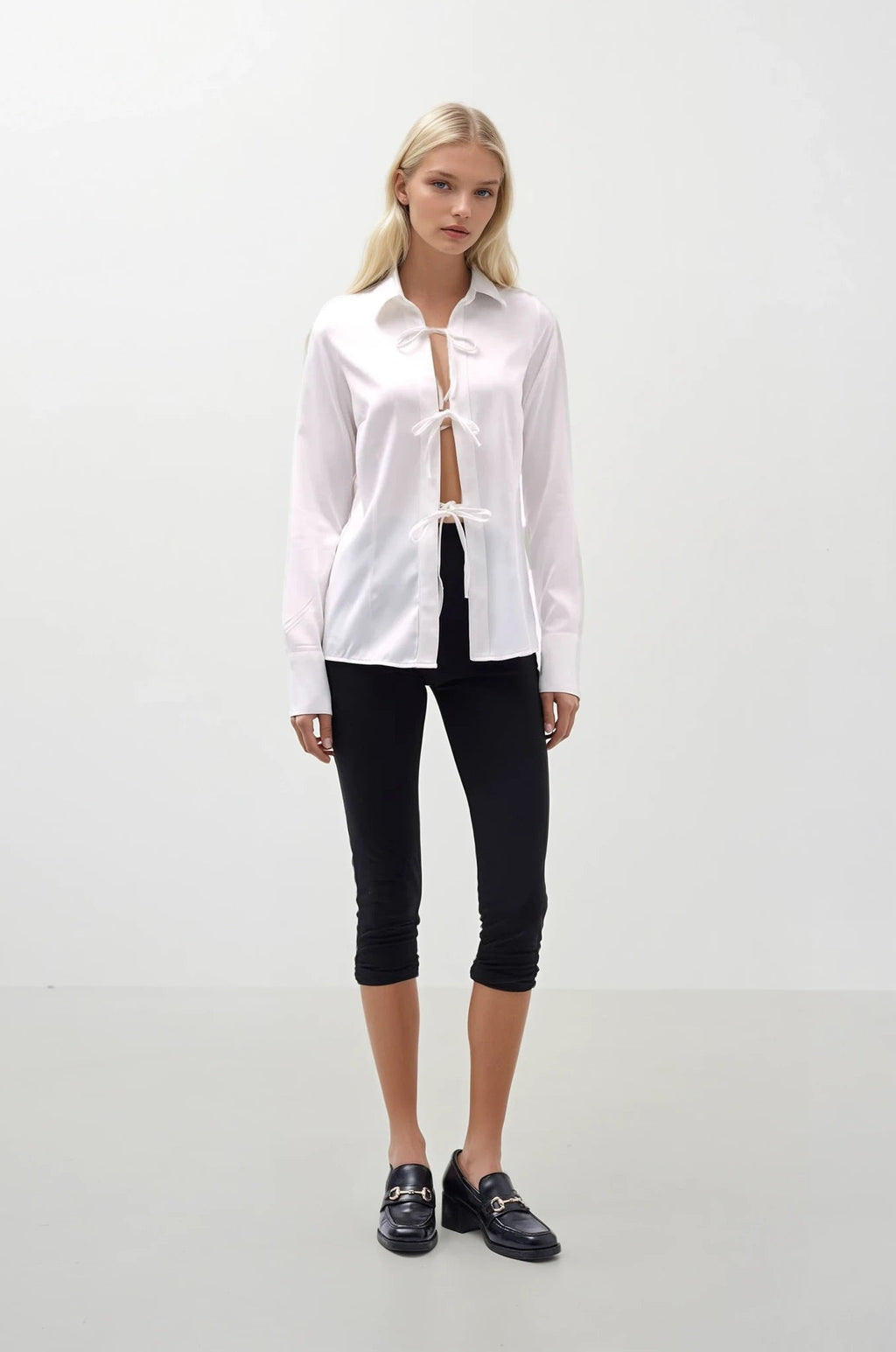 Tie Detail Satin White Shirt