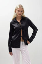 Tie Detail Satin Black Shirt