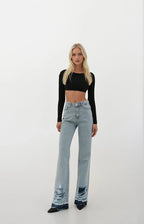 Ripped Hem Blue Jeans