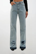 Ripped Hem Blue Jeans