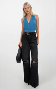 Wide Leg Laser Detail Gray Jeans