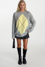 Baklava Pattern Gray Dual Color Sweater