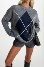 Diamond Pattern Anthracite Two-Tone Sweater