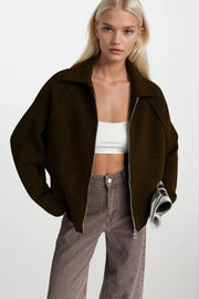 Brown Turtleneck Sweater with Zipper Detail