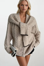 Accessory Detail Braided Knit Beige Knit Cardigan