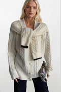 Accessory Detail Braided Knit Ecru Knit Cardigan