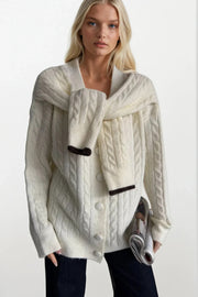 Accessory Detail Braided Ecru Knitted Cardigan