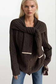 Accessory Detail Braided Coffee Knit Cardigan