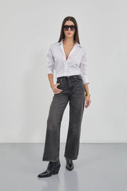 Stitch Detail Wide Leg Black Jeans