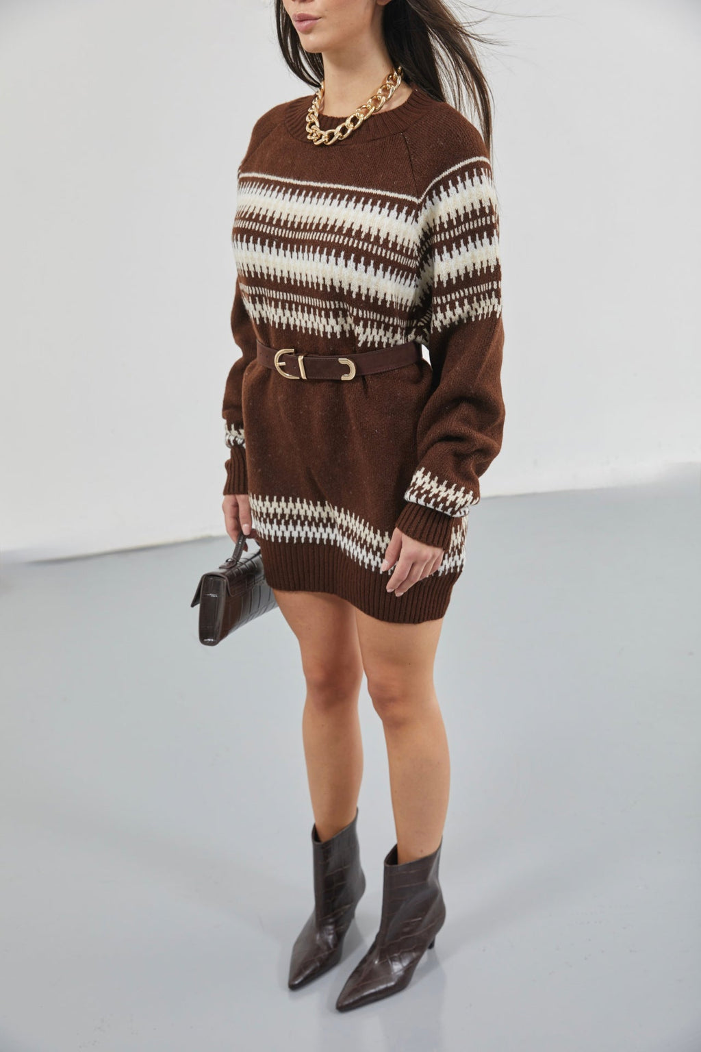 Embroidered Striped Pattern Oversize Sweater
