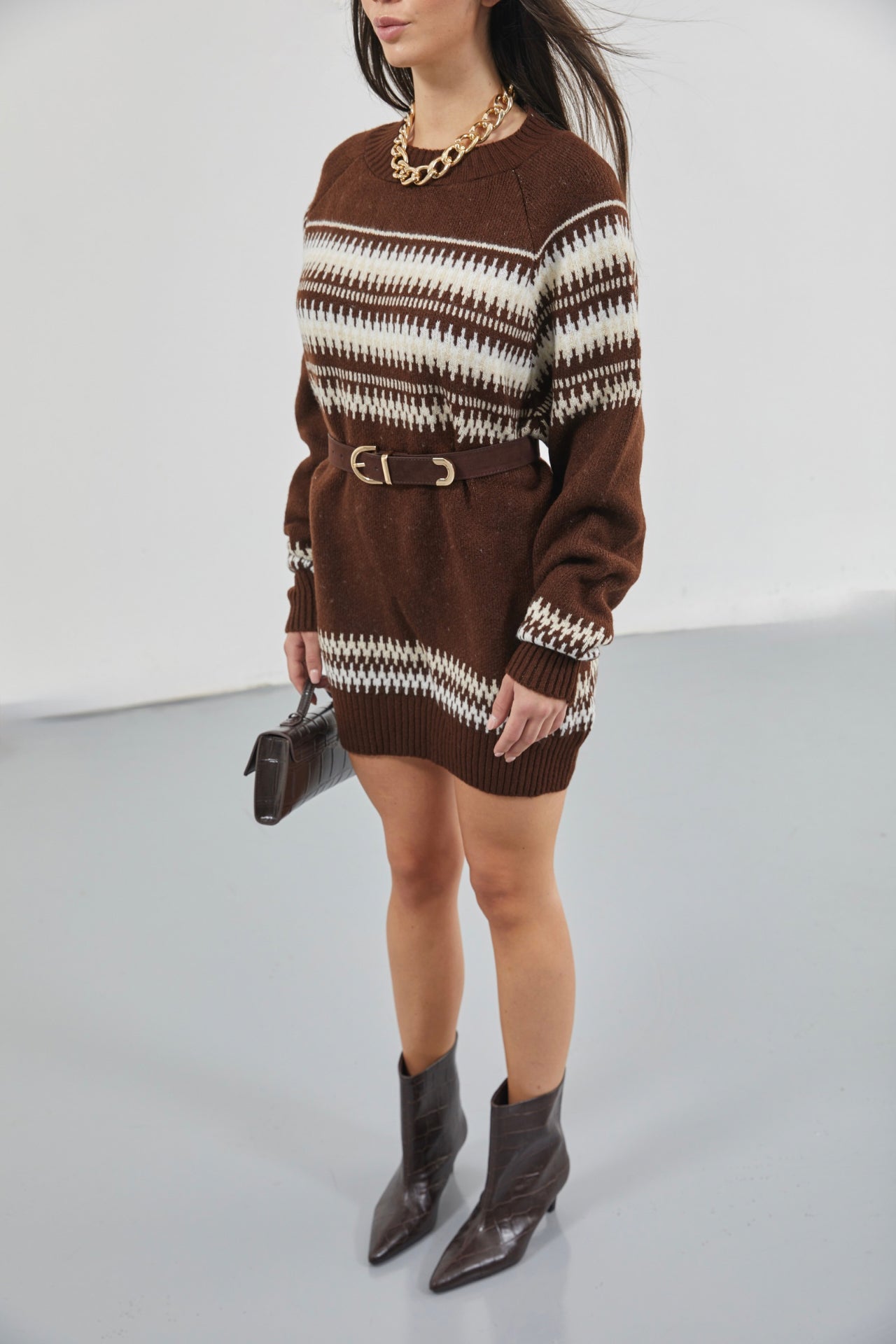 Embroidered Striped Pattern Oversize Sweater