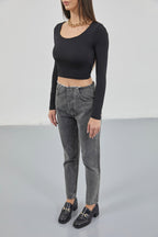 Square Neck Black Crop Top