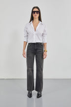 Stitch Detail Wide Leg Black Jeans