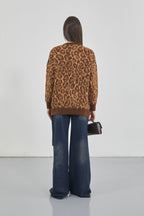 Leopard Patterned Brown Fuzzy Knit Sweater