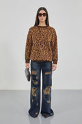 Leopard Patterned Brown Fuzzy Knit Sweater