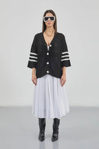 Black Cardigan with Openwork and Back Print