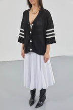 Black Cardigan with Openwork and Back Print