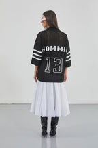 Black Cardigan with Openwork and Back Print