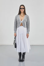 Crop Gray Knitted Cardigan with Piping