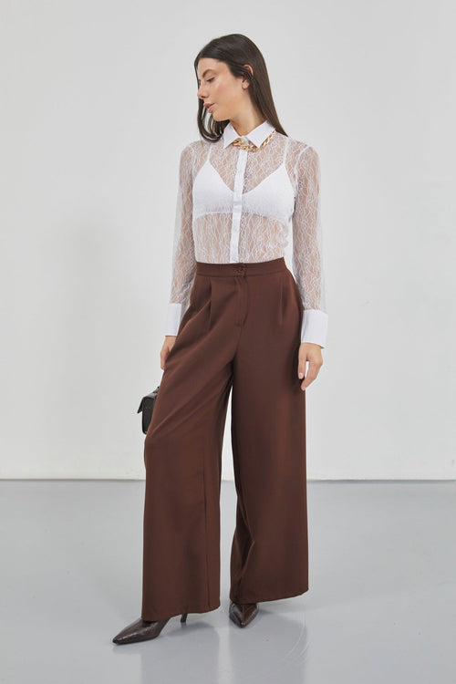 Casual High Waist Brown Pants