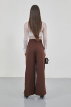 Casual High Waist Brown Pants