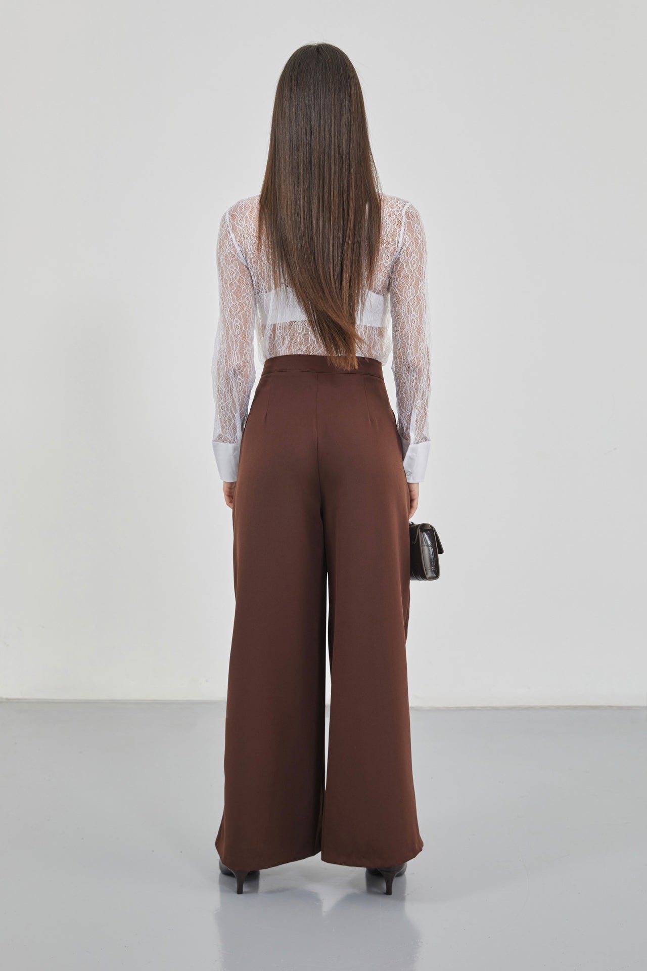 Casual High Waist Brown Pants