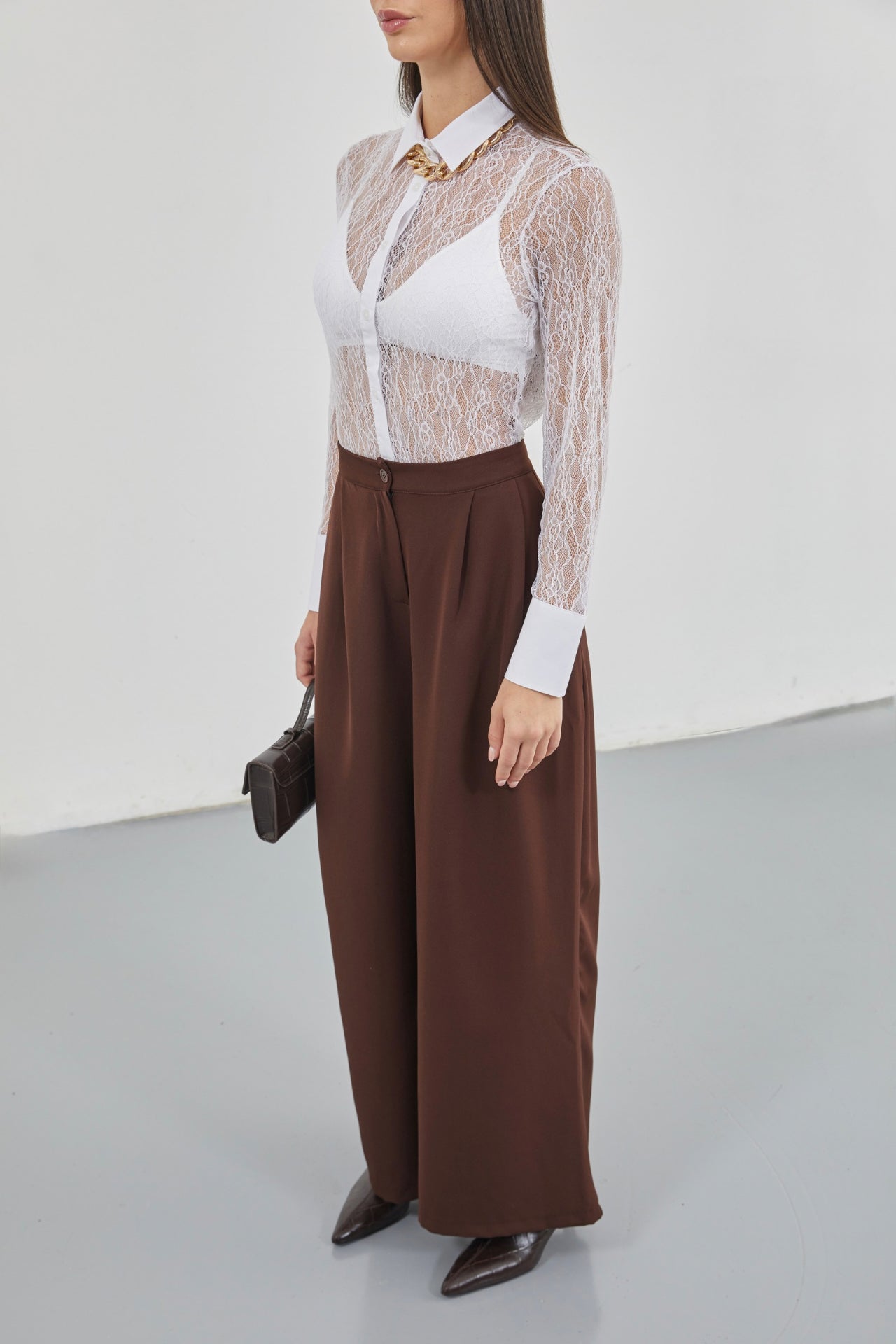 Casual High Waist Brown Pants
