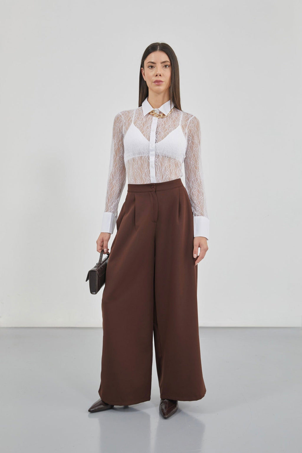 Casual High Waist Brown Pants