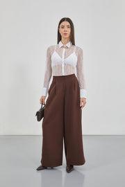 Casual High Waist Brown Trousers