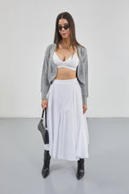 Stitch Detail Maxi White Skirt