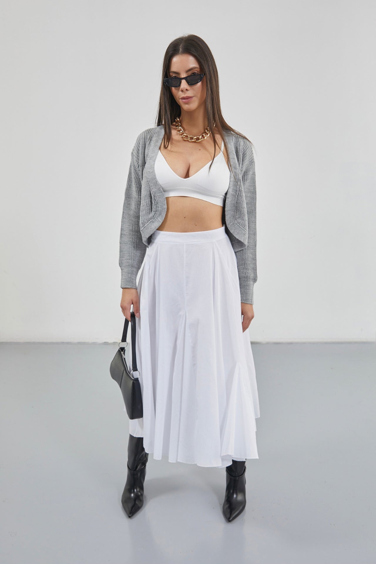 Stitch Detail Maxi White Skirt