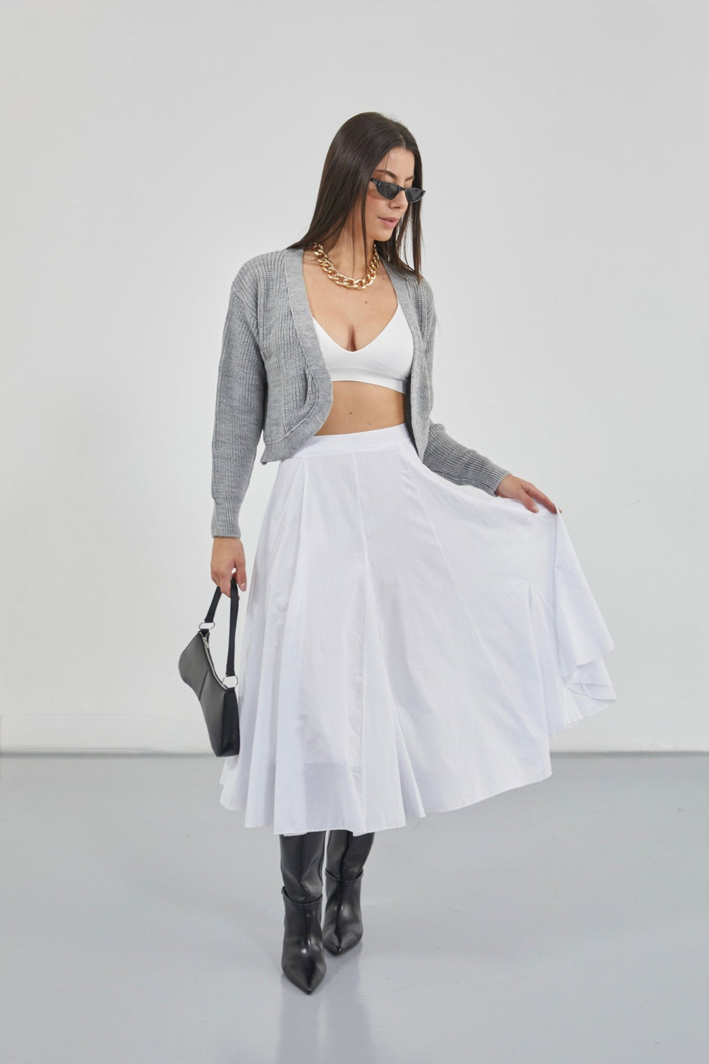 Stitch Detail Maxi White Skirt