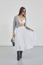 Stitch Detail Maxi White Skirt