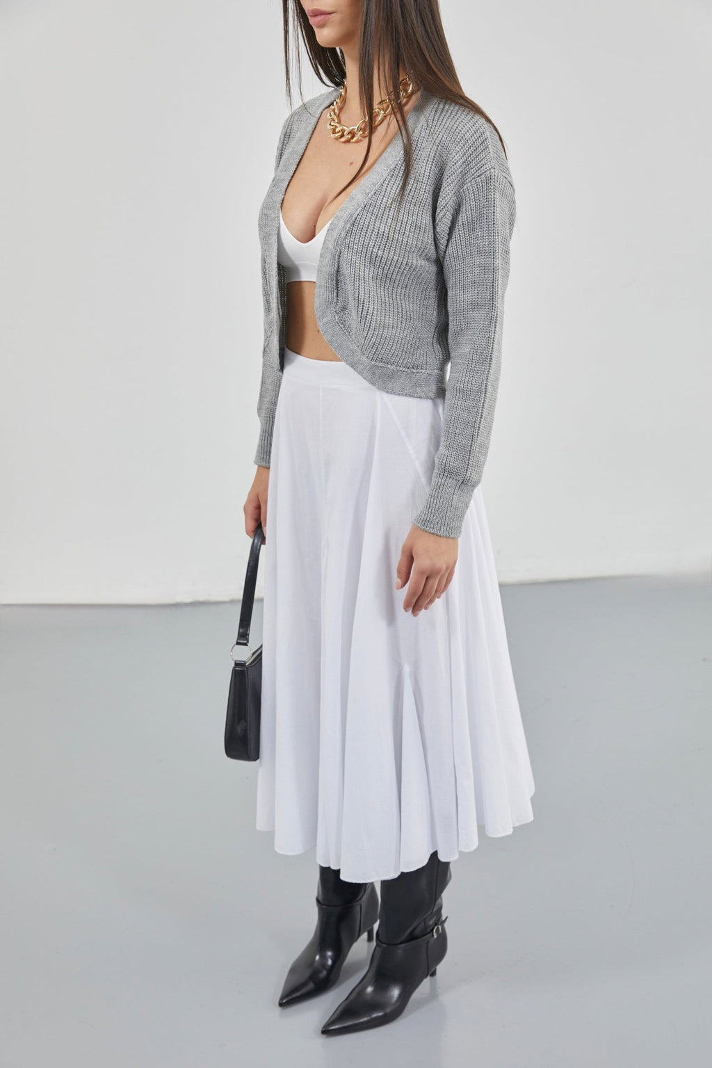 Stitch Detail Maxi White Skirt