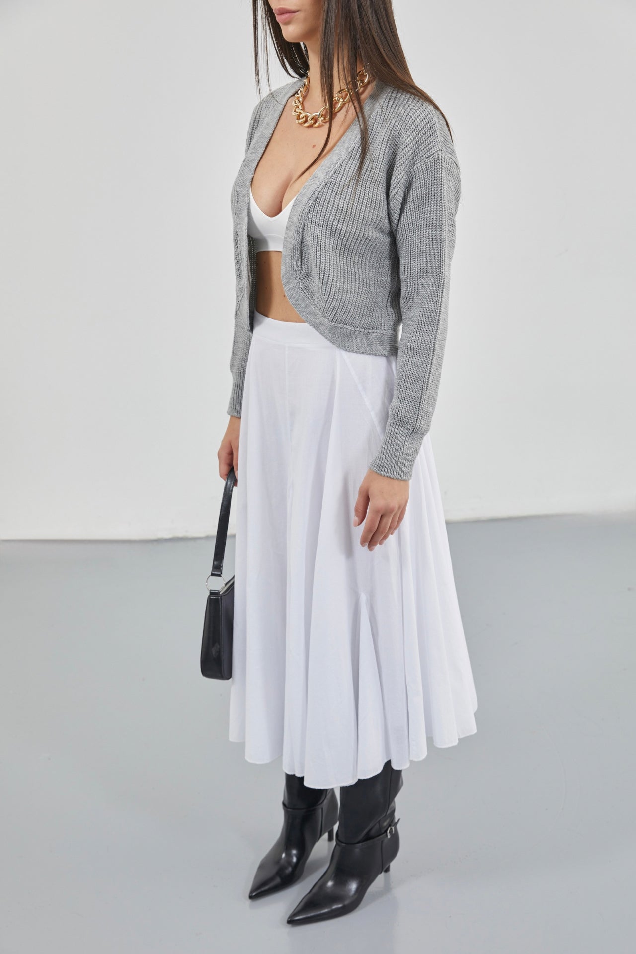 Stitch Detail Maxi White Skirt