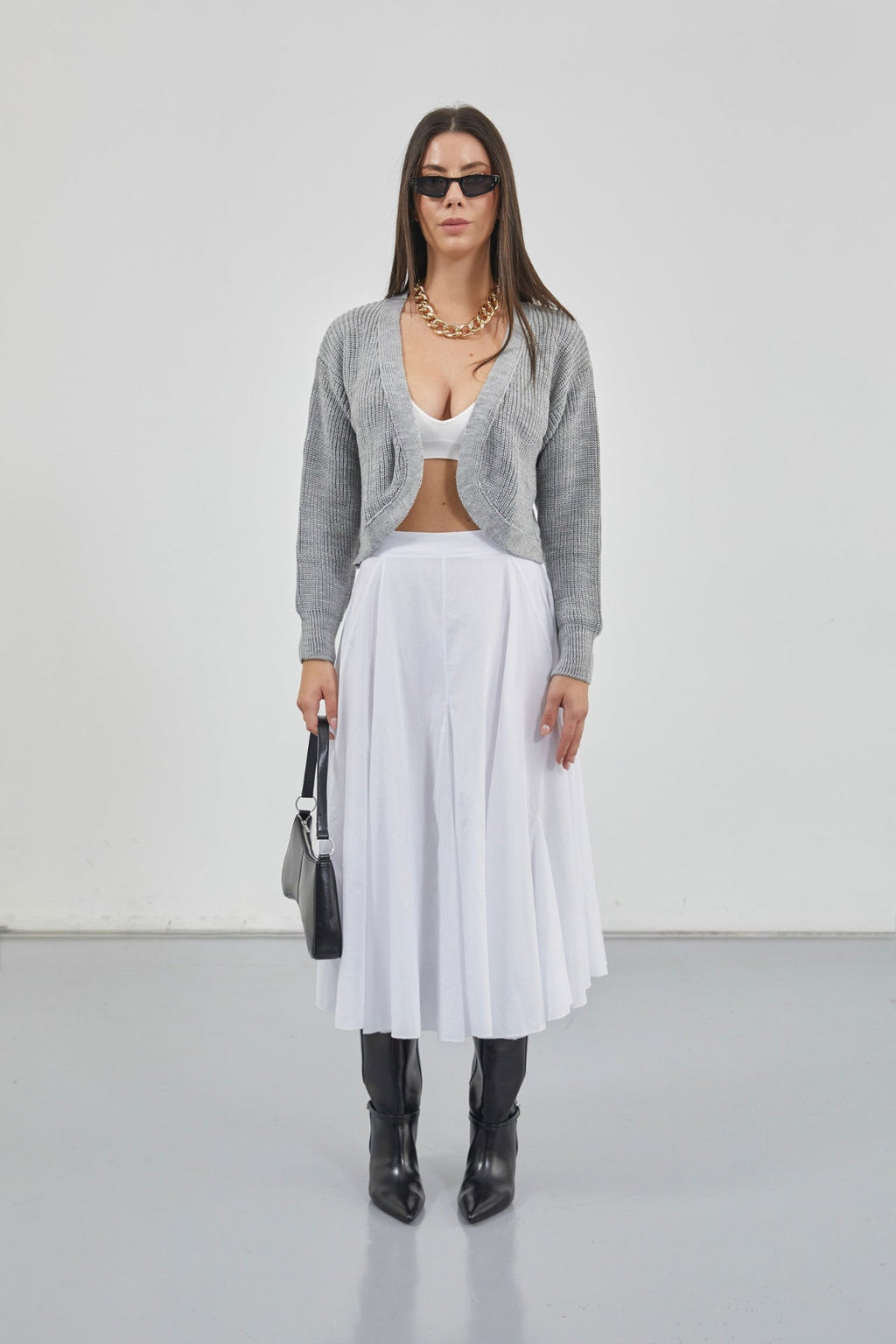 Stitch Detail Maxi White Skirt