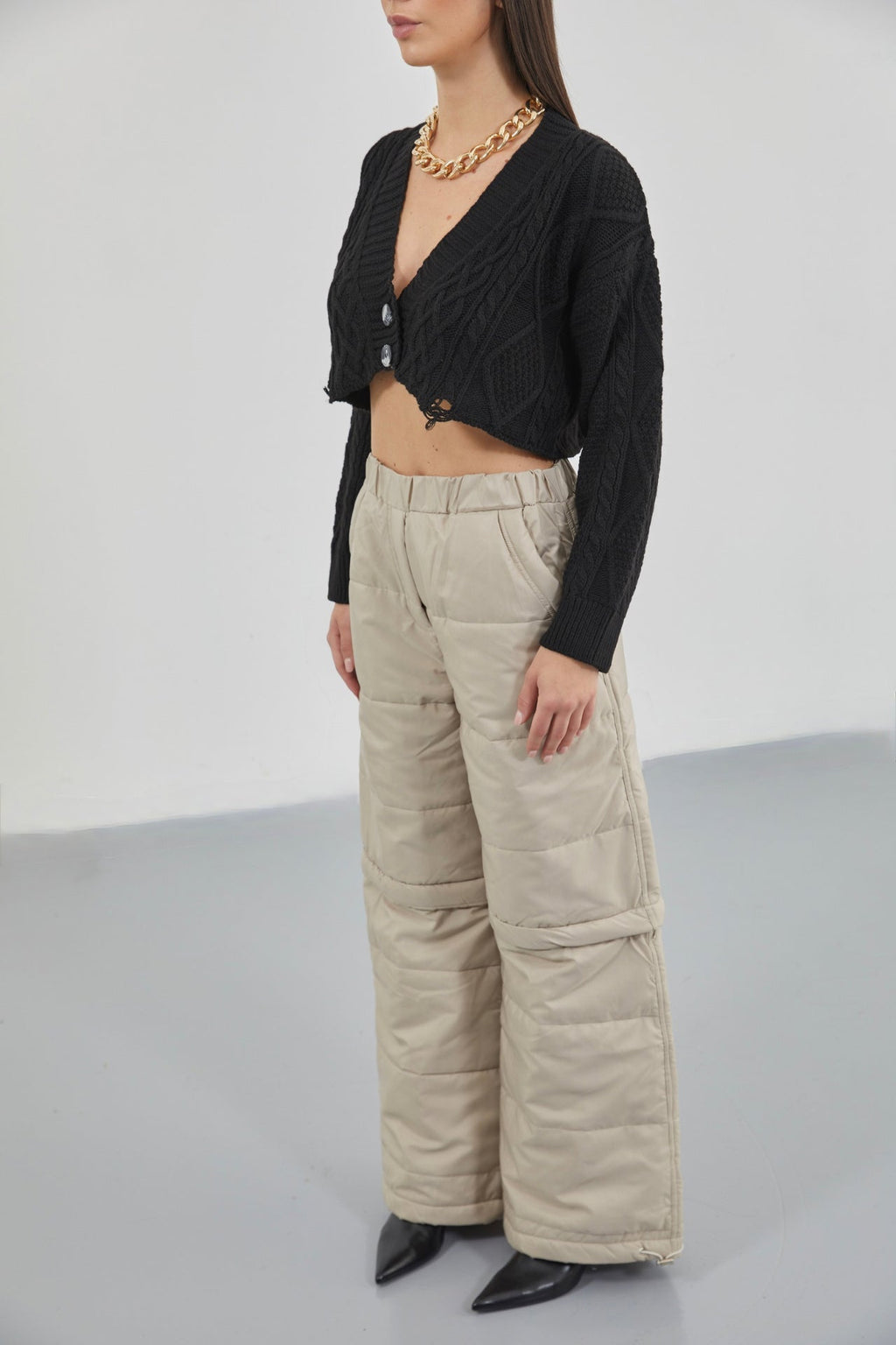 Baklava Pattern Black Crop Fringe Cardigan