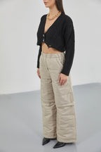 Baklava Pattern Black Crop Fringe Cardigan