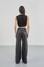 Openwork Black Crop Sweater Vest